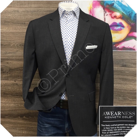 KENNETH COLE Mens Blazer Sport Coat‎ Casual Jacket Size 48R Slim Fit Wool Suit